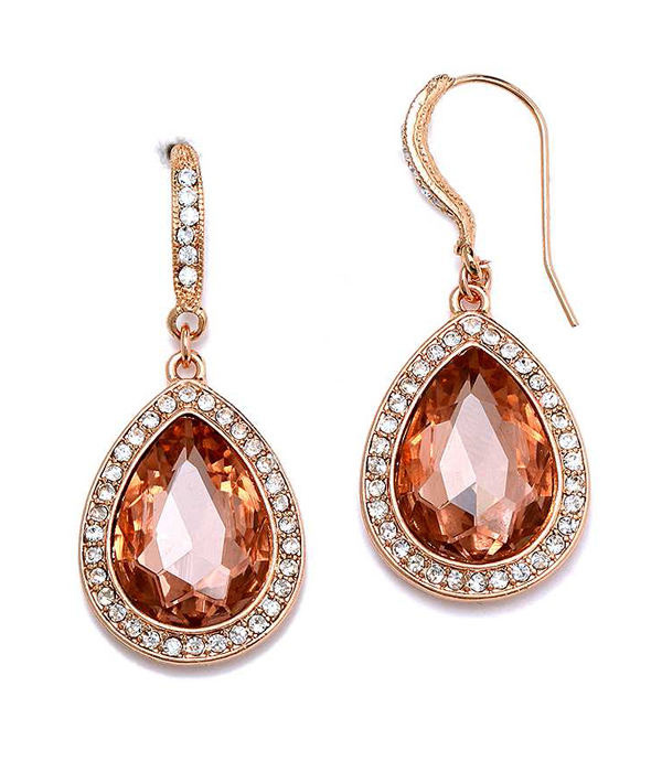 FACET GLASS AND CRYSTAL DECO TEARDROP EARRING