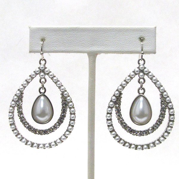 Crystal and pearl deco teardrop hoop drop earring