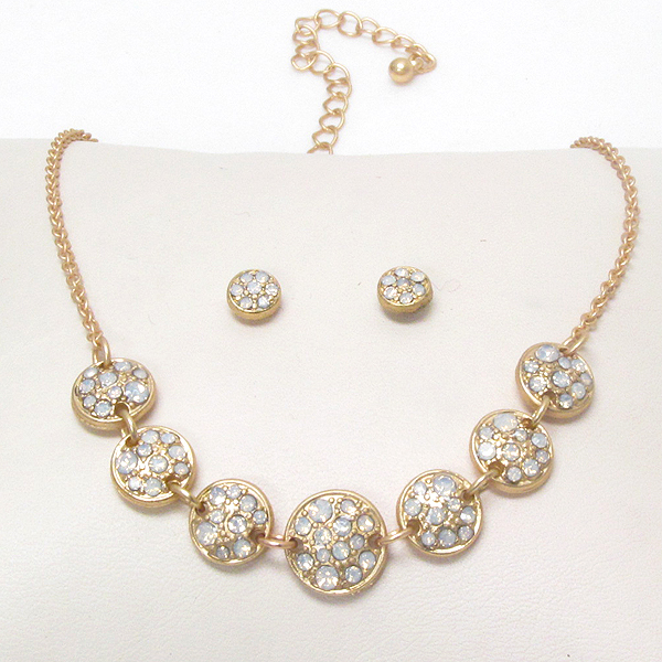 MULTI CRYSTAL DECO DISK LINK NECKLACE EARRING SET