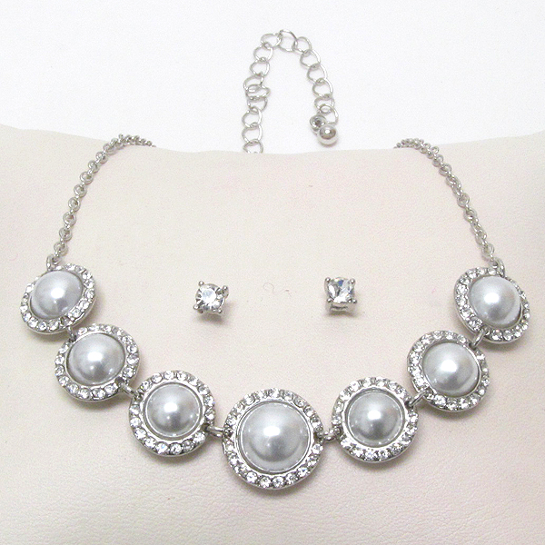 Pearl center and crystal deco mulit disk link necklace earring set