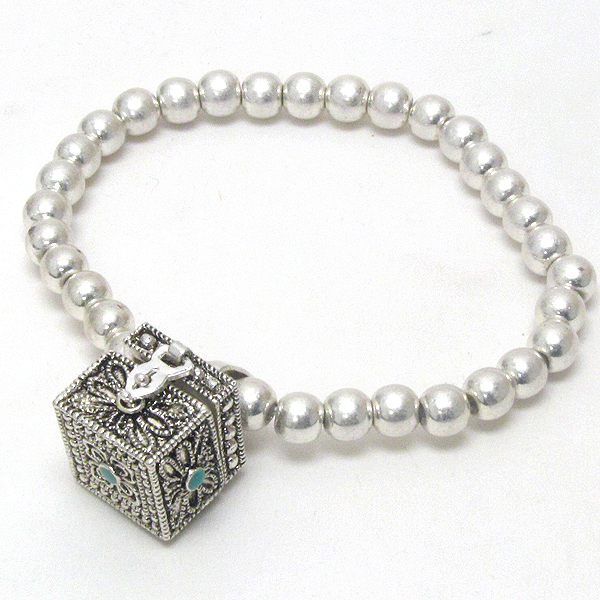 Inspirational prayer box and metalic ball stretch bracelet