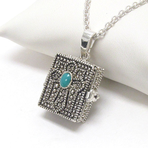 Inspirational prayer box pendant necklace