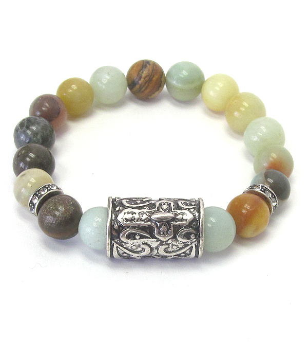 Natural stone ball mix stretch bracelet