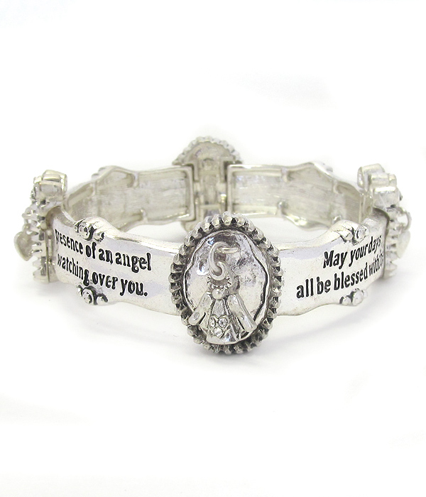 Religious inspiration message stretch bracelet - angel blessing