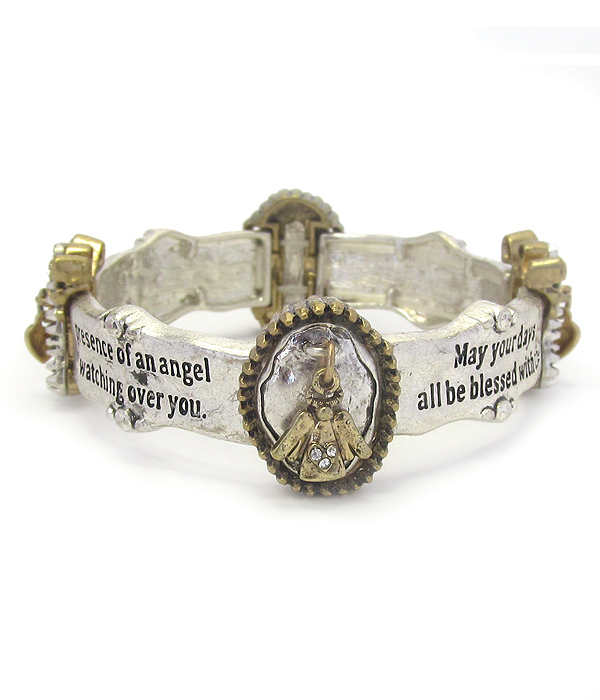 Religious inspiration message stretch bracelet - angel blessing