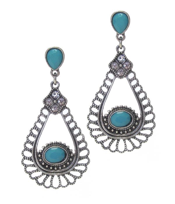 Metal filigree drop earring
