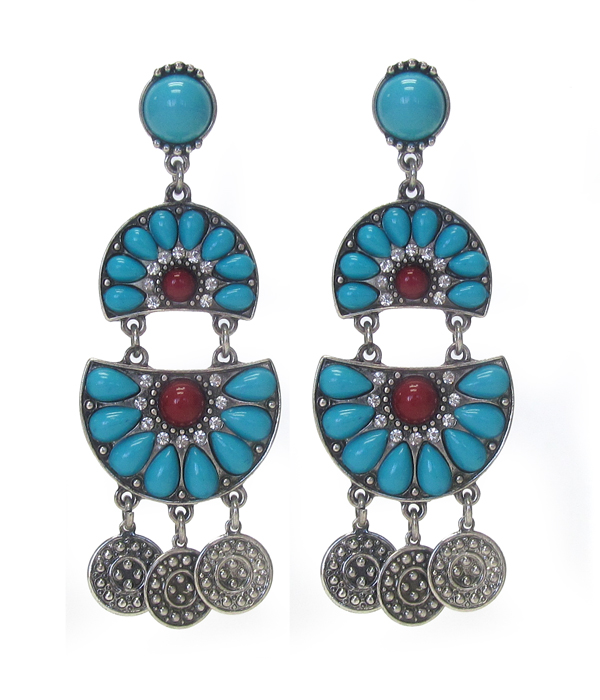 Crystal and acrylic stone mix drop earring set