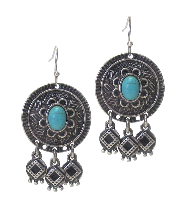 Turquoise center disk earring