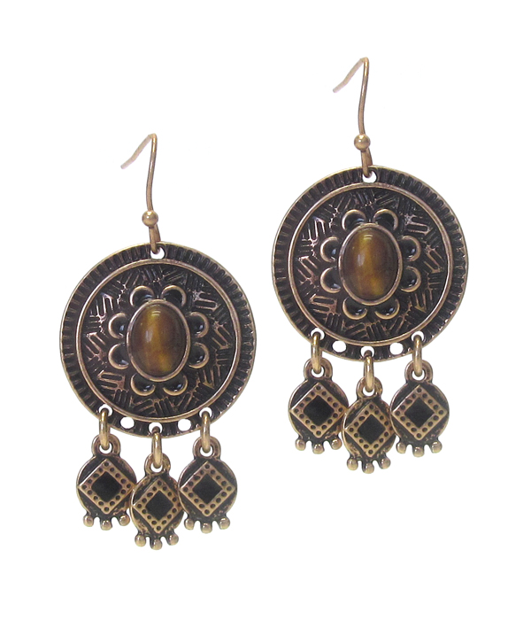 Tiger eye stone center disk earring