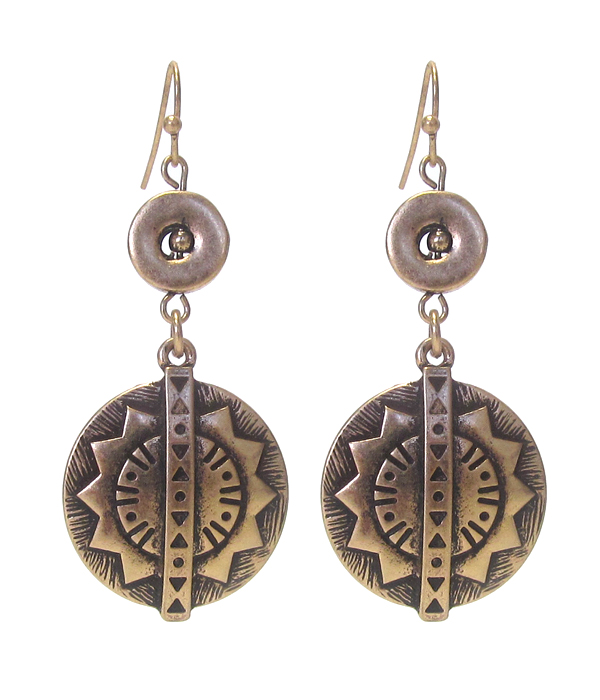 Textured disk drop earring set