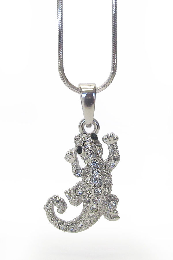 Made in korea whitegold plating crystal lizard pendant necklace