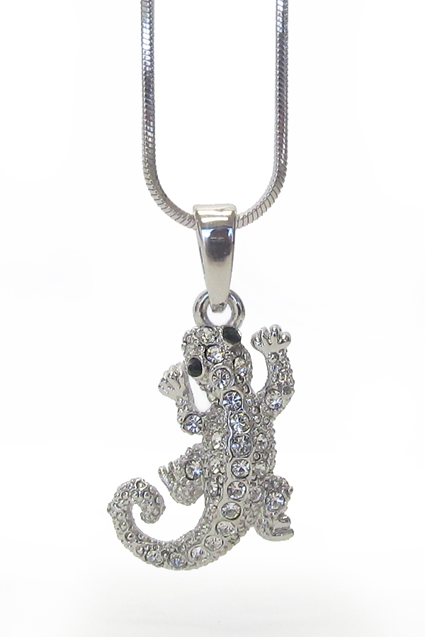 WHITEGOLD PLATING CRYSTAL LIZARD PENDANT NECKLACE