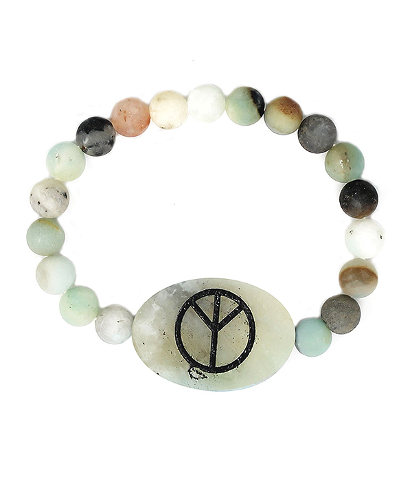 Engrave peace symbol stone stretch bracelet