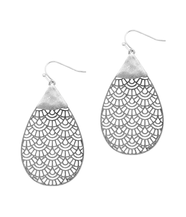 METAL FILIGREE TEARDROP EARRING