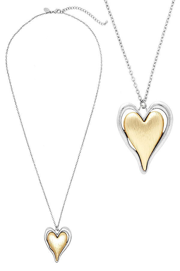 DOUBLE HEART PENDANT LONG NECKLACE