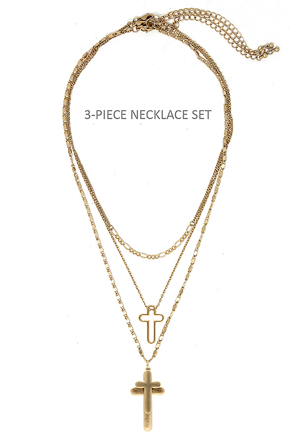 MULTI CROSS PENDANT 3 PIECE NECKLACE SET