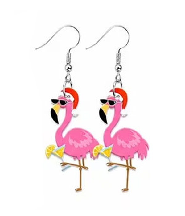 Christmas theme acrylic earring - flamingo