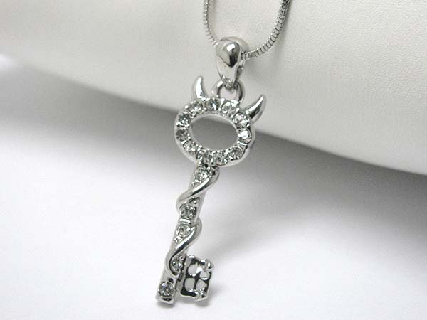 Made in korea whitegold plating crystal stud devil key pendant necklace