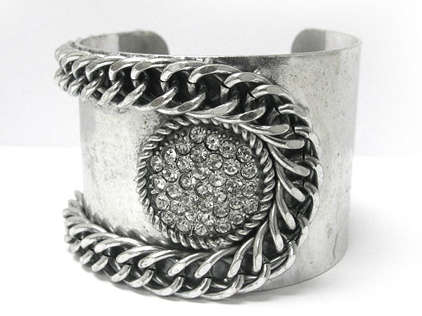 Crystal and metal chain deco cuff bangle