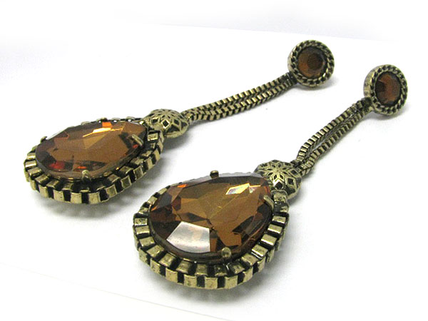Tear drop crystal and box chain drop earring