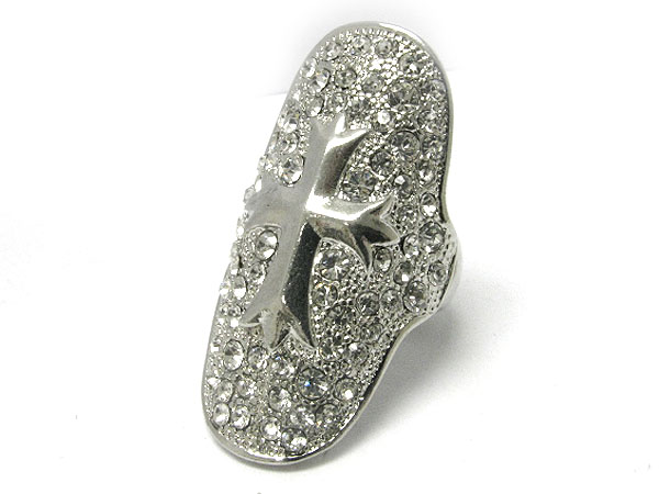 Glam punk rock glam punk rock crystal stud cross long finger stretch ring