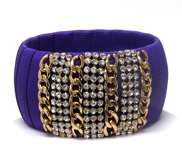 Multi crystal with metal chain on fabric wrapped bangle