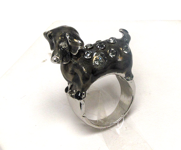 Crystal and epoxy miniature doggy ring