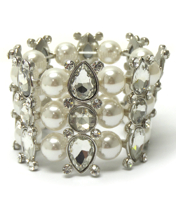 Pearls and crystals thick chunky bracelet 