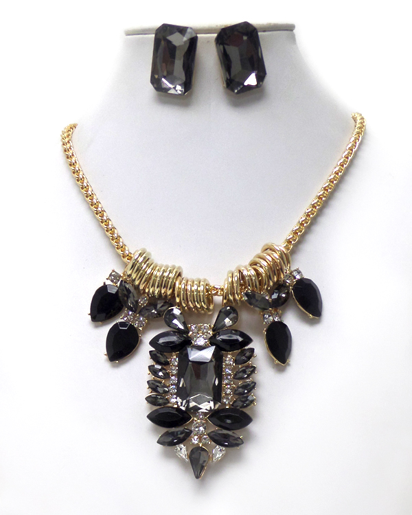 Luxury class victorian style and australian crystal glass circle links with multi crystals necklace set 