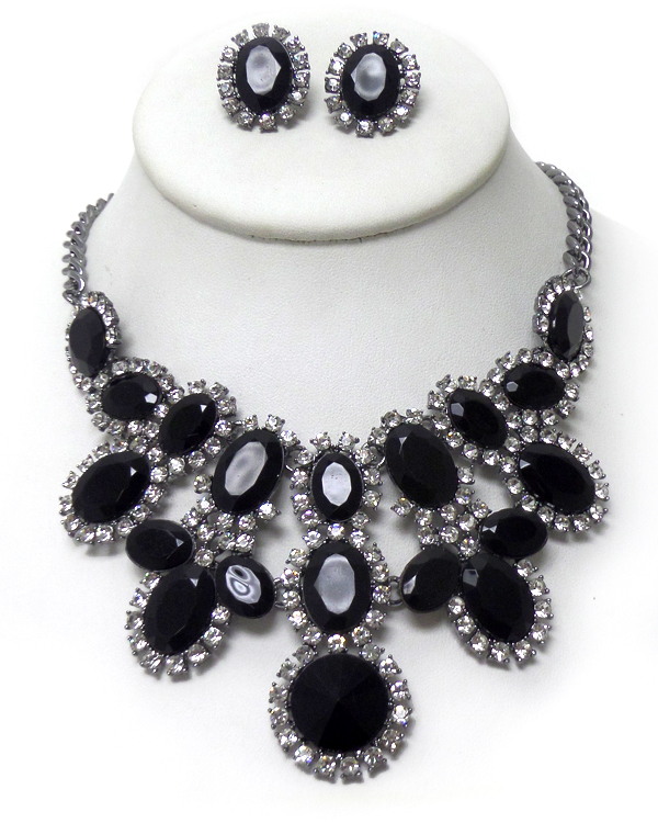 Luxury class victorian style and australian crystal glass linked ovals with border necklace set