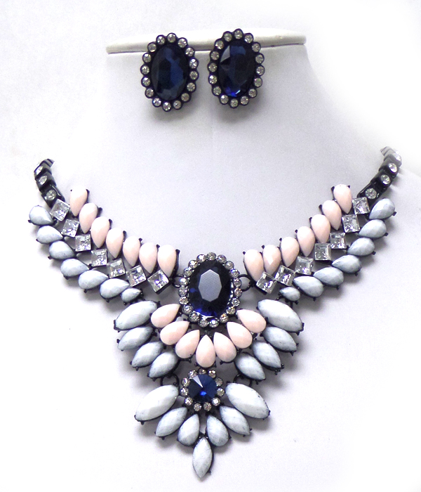 Multi stone crystals flower necklace set