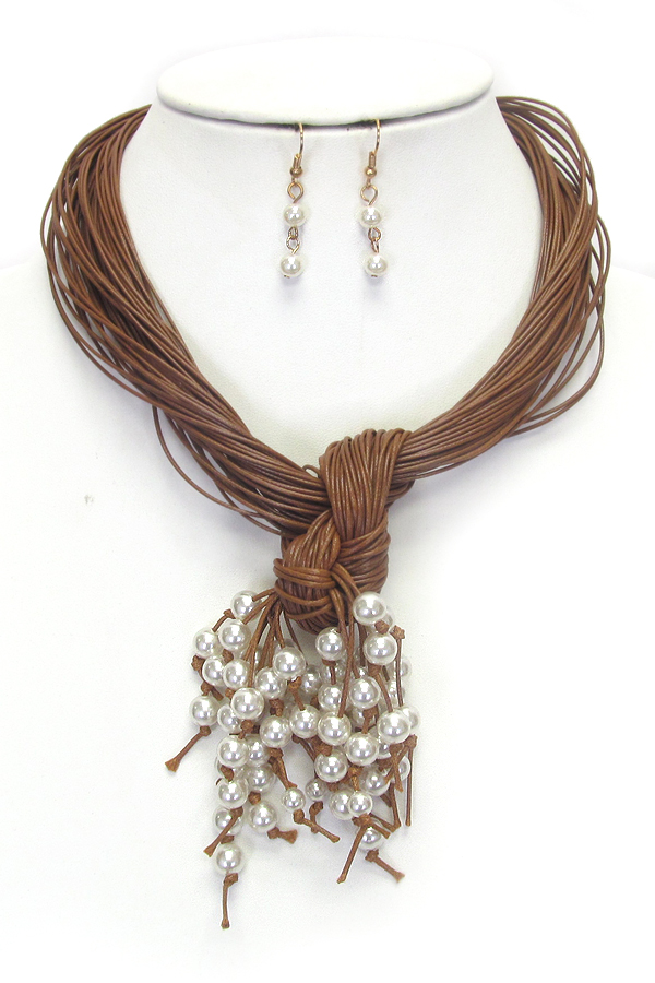 PEARL CLUSTER WAX CORD CHAIN NECKLACE SET