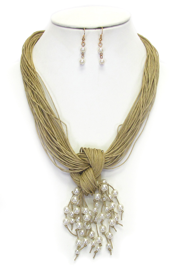 Pearl cluster wax cord chain necklace set