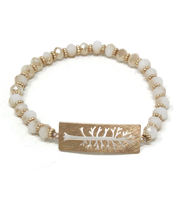 Brass and facet stone stretch bracelet - tree of life