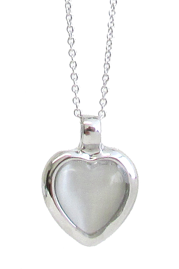 MADE IN KOREA WHITEGOLD PLATING HEART CATS EYE PENDANT NECKLACE -valentine