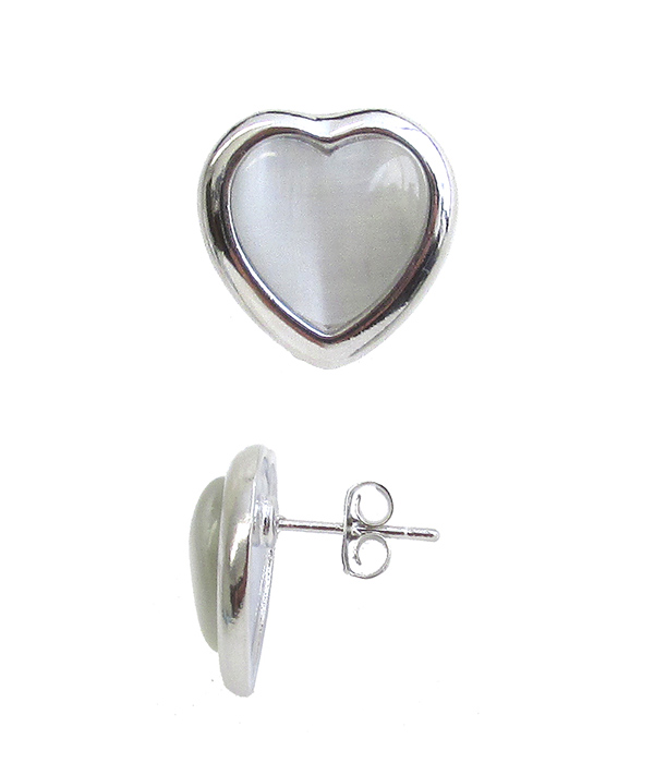 WHITEGOLD PLATING HEART CATS EYE EARRING -valentine