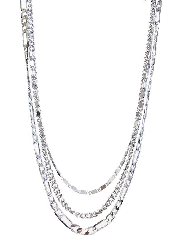 WHITEGOLD PLATING TRIPLE CHAIN NECKLACE