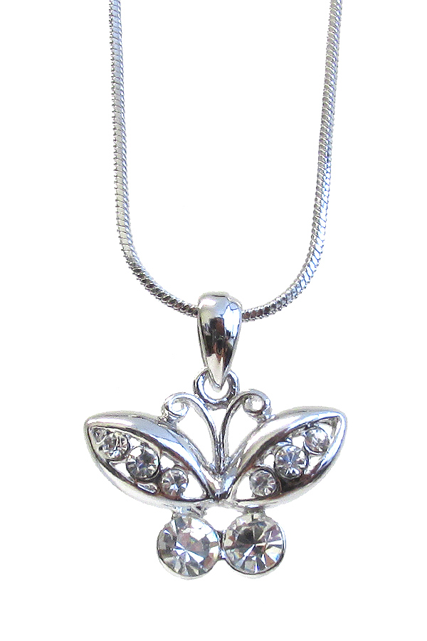 WHITEGOLD PLATING BUTTERFLY PENDANT NECKLACE