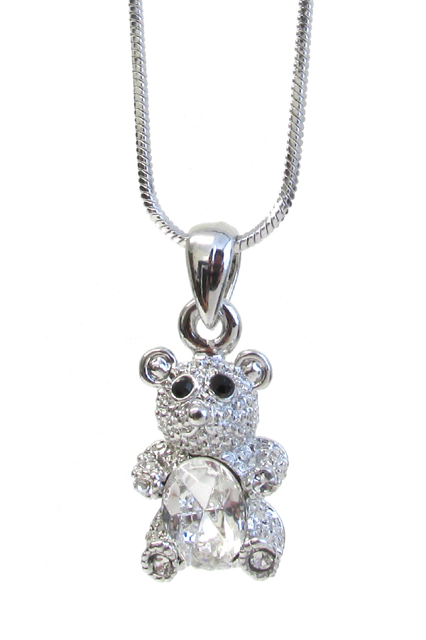 WHITEGOLD PLATING TEDDY BEAR PENDANT NECKLACE