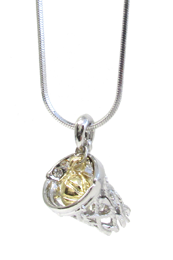 WHITEGOLD PLATING BASKETBALL AND NET PENDANT NECKLACE