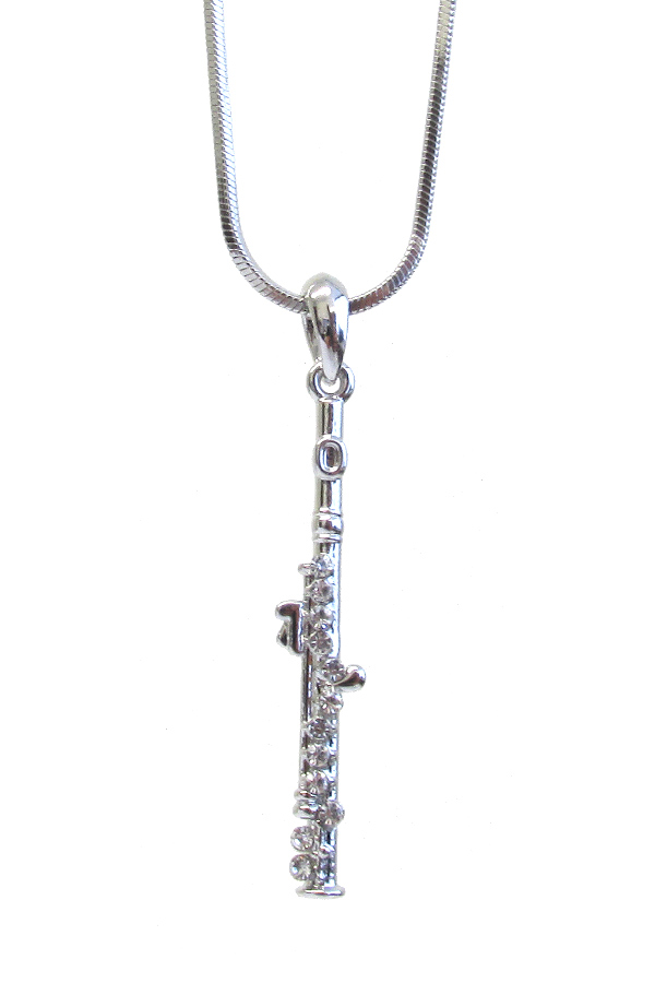 WHITEGOLD PLATING MUSICAL INSTRUMENT PENDANT NECKLACE - FLUTE