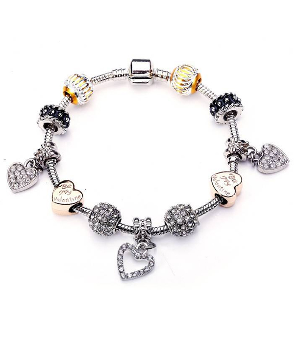 Pandora style interchnageable european charm bracelet - heart -valentine