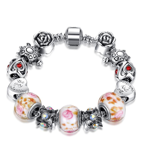 Pandora style interchnageable european charm bracelet - heart