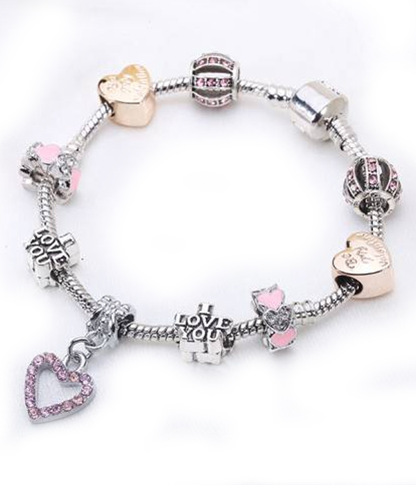Pandora style interchnageable european charm bracelet - heart -valentine