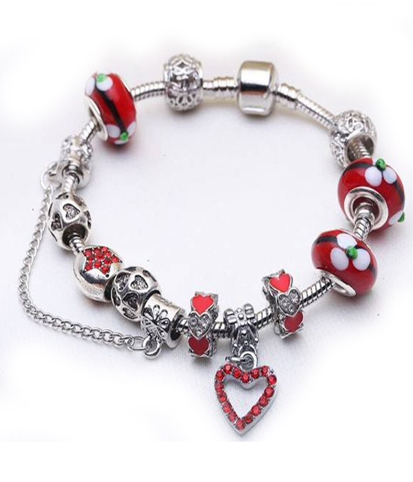 Pandora style interchnageable european charm bracelet - heart -valentine