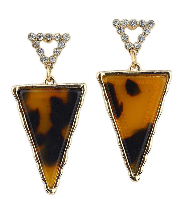 Resin tortoise triangle drop earring