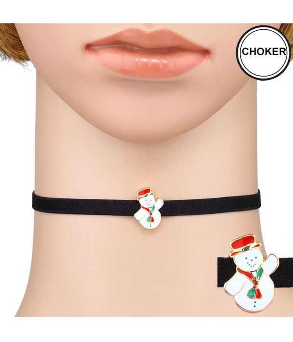 CHRISTMAS THEME FABRIC CHOKER NECKLACE - SNOWMAN