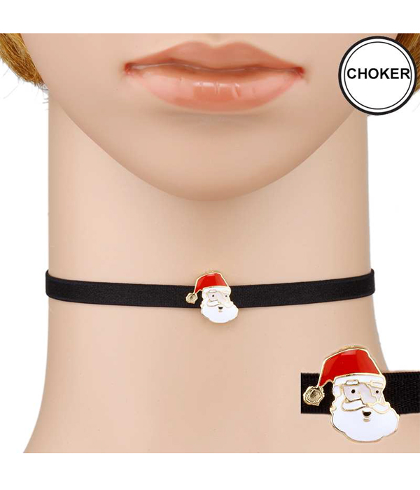 Christmas theme fabric choker necklace - santa