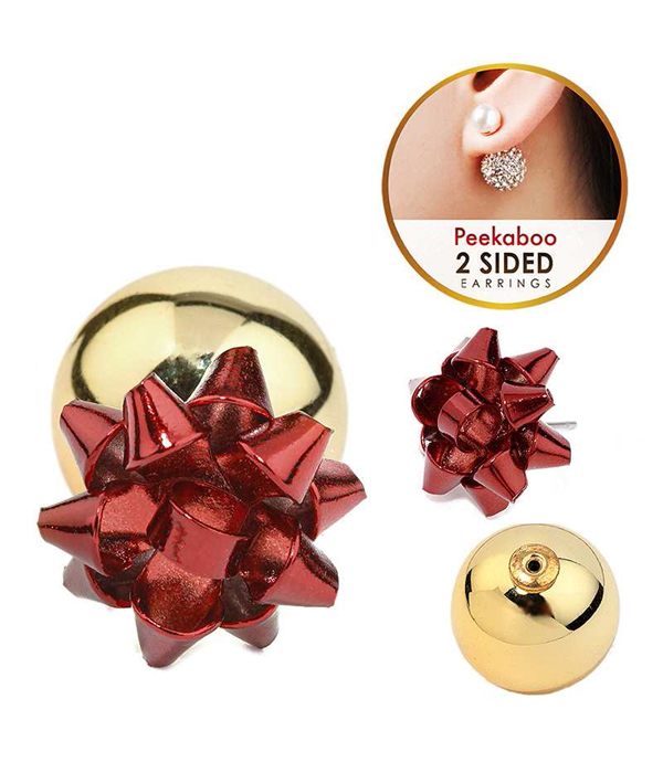 Christmas theme double sided front and back earring - gift box bow