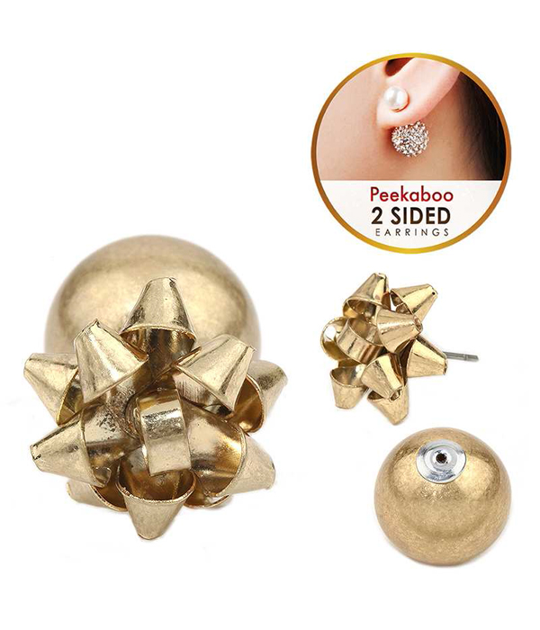 Christmas theme double sided front and back earring - gift box bow